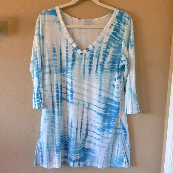 Bleu Clair Women’s Blue & white Print Swim Coverup/Tunic Size Large - Picture 2 of 11